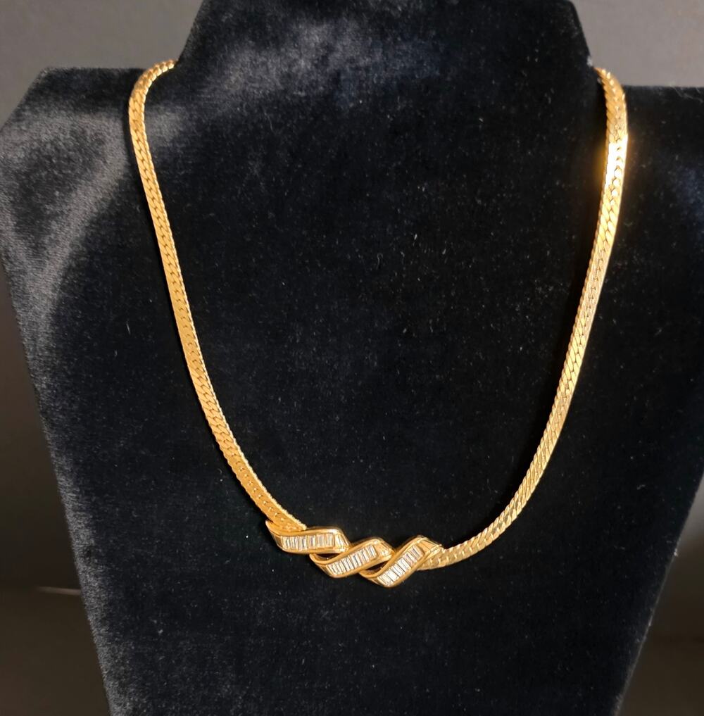 Vtg Park Lane "Concerto" Gold Tone Herringbone Baguette Rhinestone Choker NOS